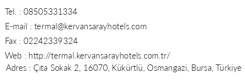 Kervansaray Termal Otel telefon numaralar, faks, e-mail, posta adresi ve iletiim bilgileri
